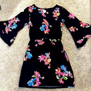 Xs black floral knee length dress